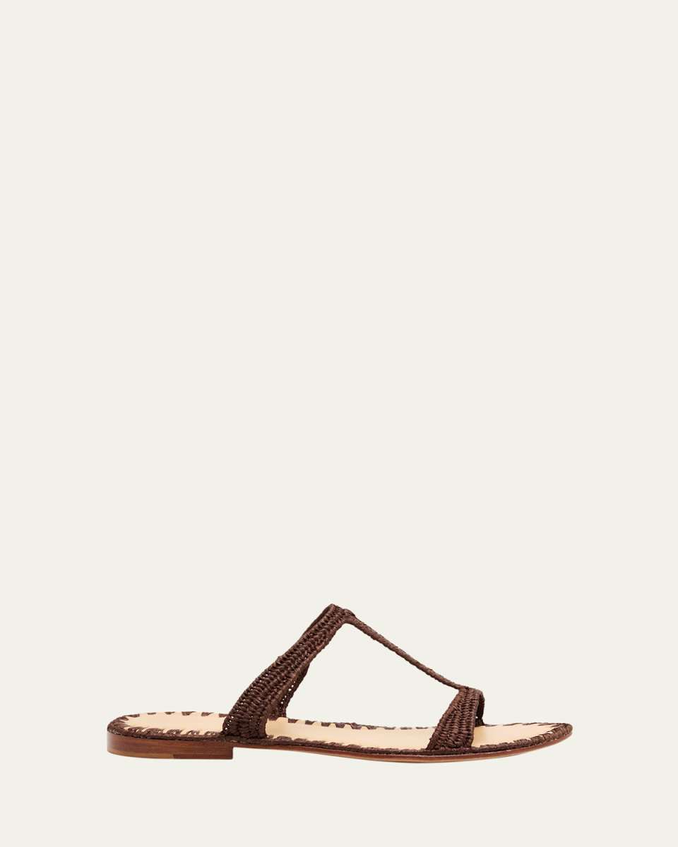 Tume Raffia T-Strap Slide Sandals